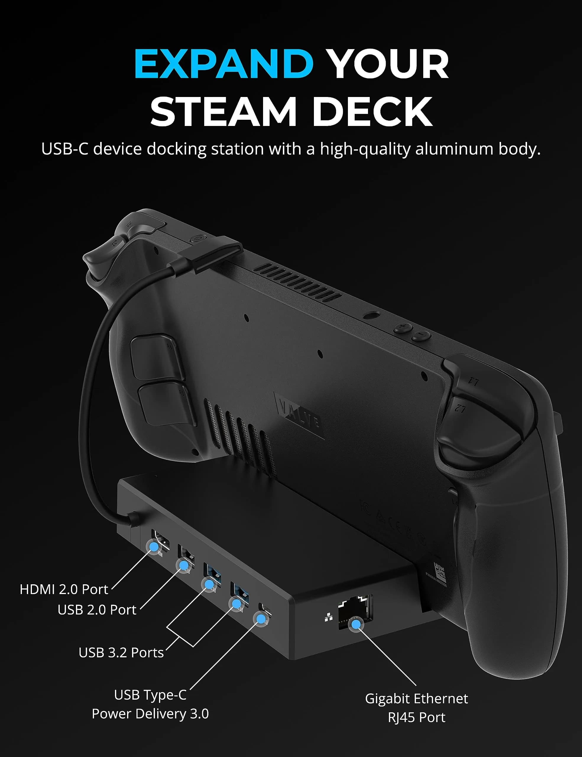SABRENT 7-in-1 Steam Deck Dock, M.2 SSD, 4K HDMI, Ethernet (DS-SDNV) | 1000Mbps Ethernet, 4K@60Hz HDMI, 90W PD - view 3