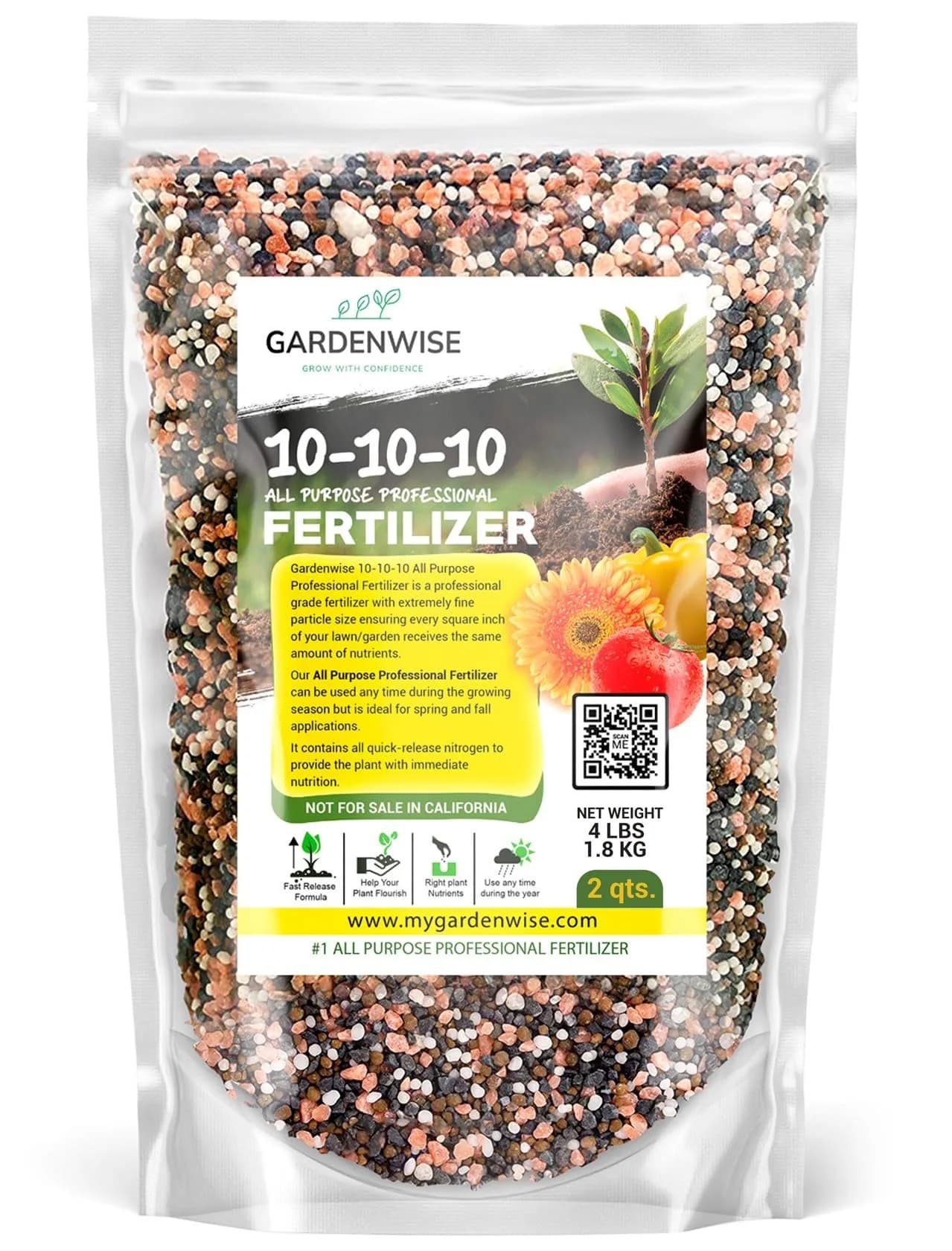 GARDENWISE 10-10-10 Plant Fertilizer 2 QUARTS | All-Purpose Granular Garden Fertilizer for Vegetables, Tomatoes, Roses, Trees — 2 quarts