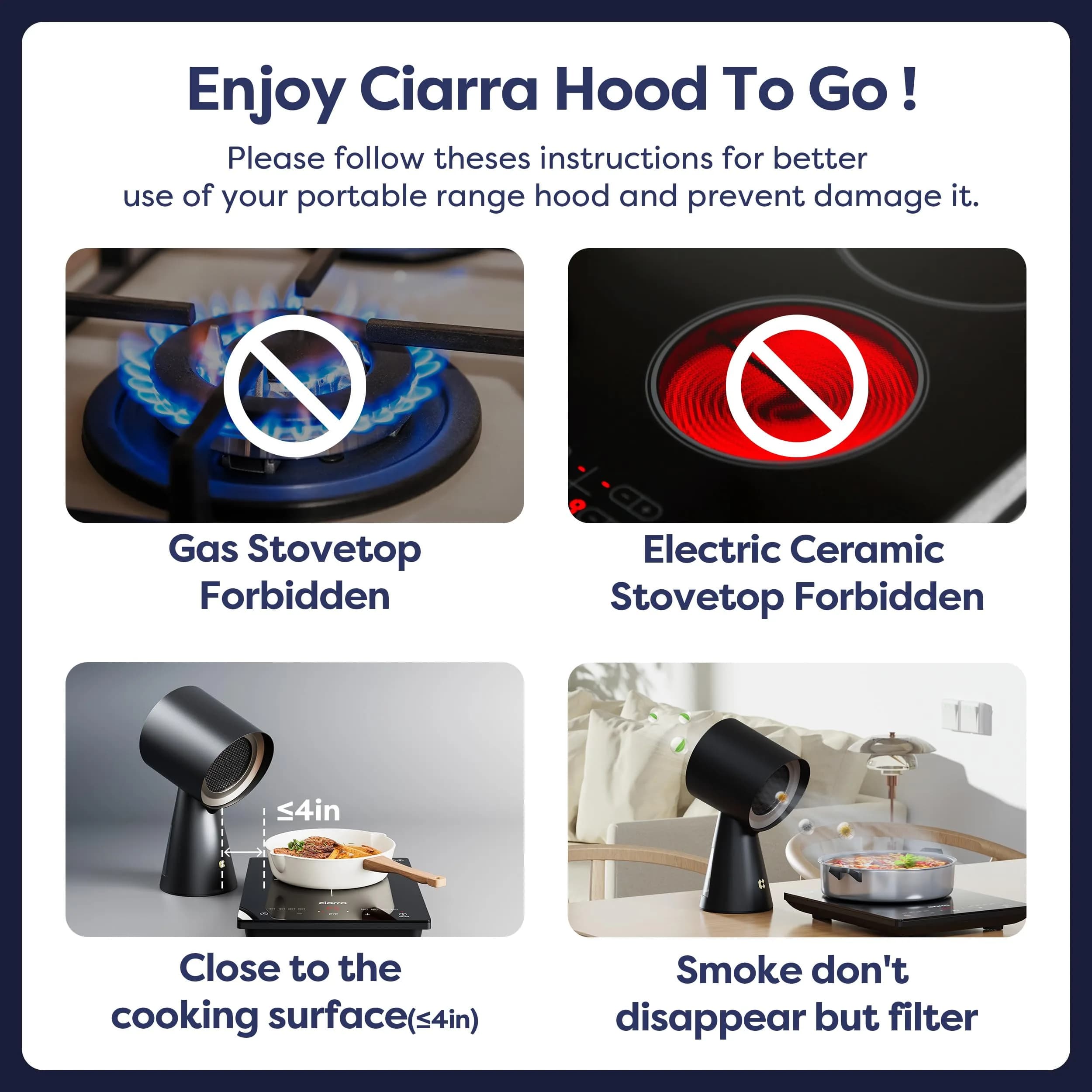 CIARRA Portable Range Hood | 2-Speed Exhaust Fan for Indoor BBQ, Hot Pot - view 6