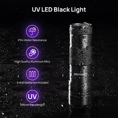 Consciot 2 Pack UV Blacklight Flashlight 12 LED 395nm | Pet Urine Detector for Dry Stains thumbnail 4