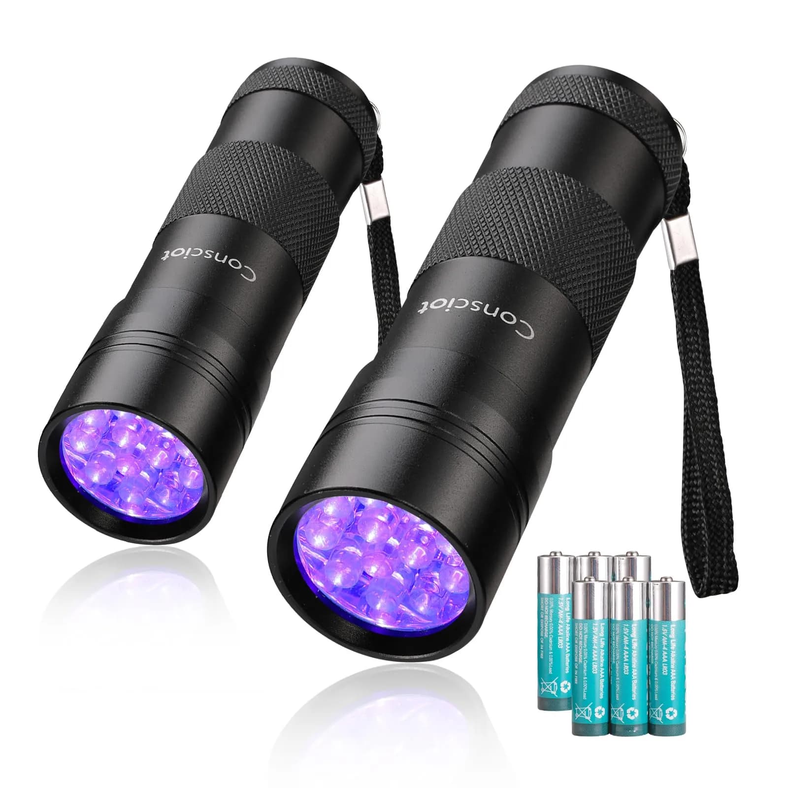 Consciot 2 Pack UV Blacklight Flashlight 12 LED 395nm | Pet Urine Detector for Dry Stains - main product image