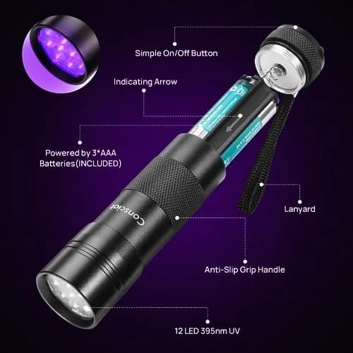 Consciot 2 Pack UV Blacklight Flashlight 12 LED 395nm | Pet Urine Detector for Dry Stains thumbnail 2