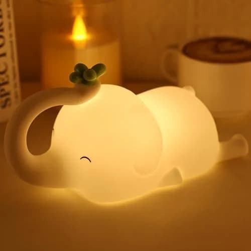MAGOHMT Silicone Elephant Night Light for Kids | 3-Level Dimmable & Rechargeable Night Lamp thumbnail 1
