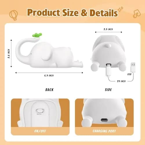 MAGOHMT Silicone Elephant Night Light for Kids | 3-Level Dimmable & Rechargeable Night Lamp thumbnail 5