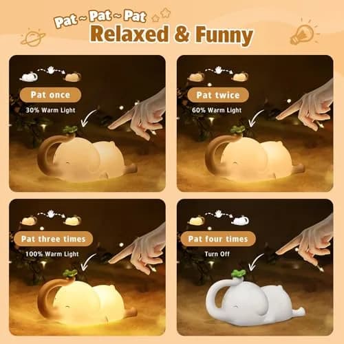 MAGOHMT Silicone Elephant Night Light for Kids | 3-Level Dimmable & Rechargeable Night Lamp thumbnail 7