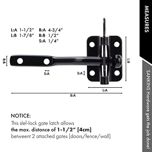 SANKINS Self Locking Gate Latch for Wooden Fence, Gravity Lever Lock, 2pcs | Heavy Duty Lock for Outdoor Gates thumbnail 5