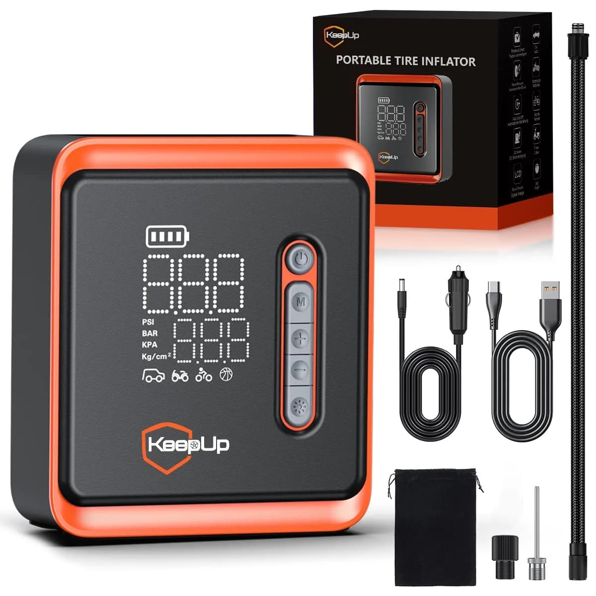 KEEPUP Portable Air Compressor 150 PSI | Cordless Tire Pump with 10000mAh Battery & Emergency Light — Garnet