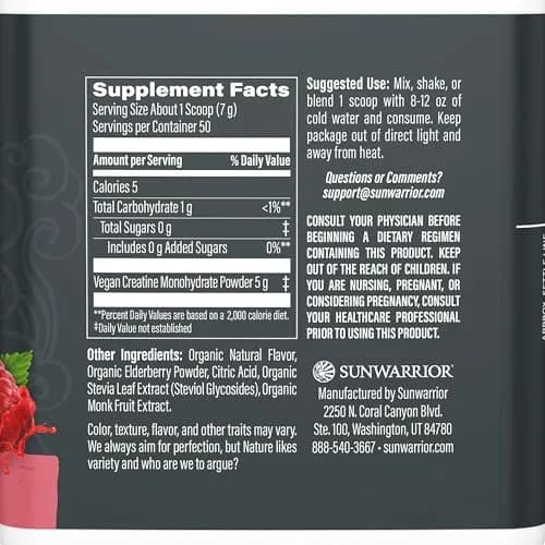 Sunwarrior Creatine Monohydrate Powder 50 Servings | Vegan & Keto Friendly | Support Muscle & Brain Function thumbnail 2