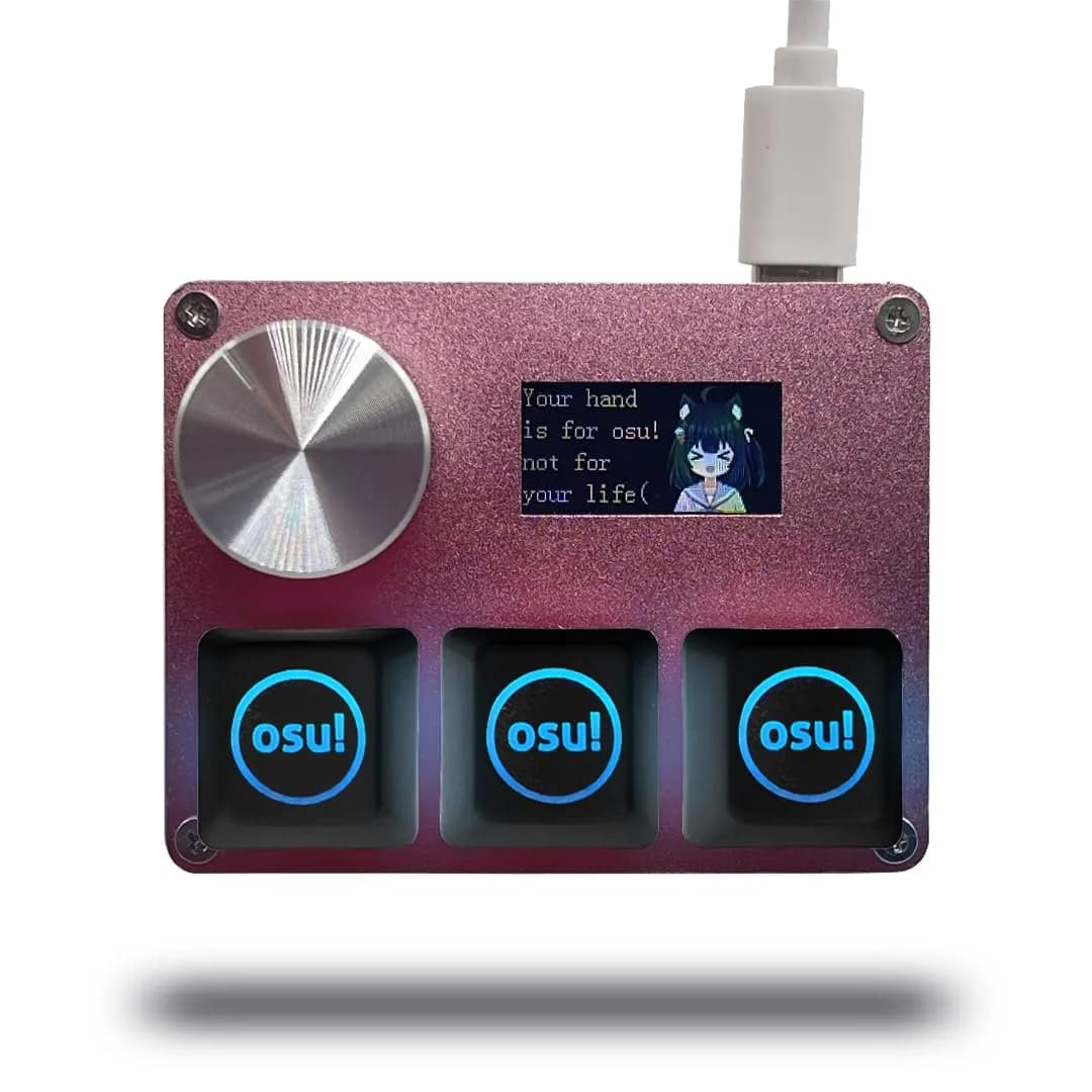 BTXETUEL O3C OSU SayoDevice Rapid Trigger Keyboard with Screen & Knob, 8000Hz, White — with osu keycaps--pink