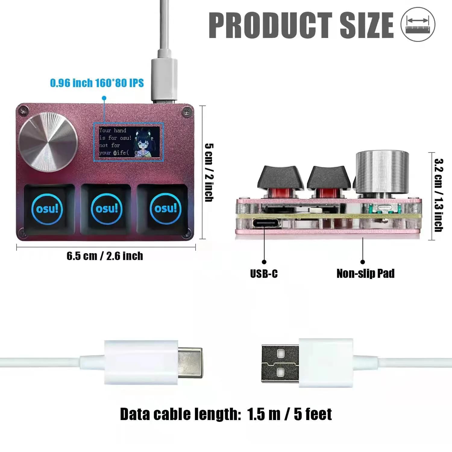 BTXETUEL SayoDevice O3C OSU Keyboard with Knob and Screen, Hall Magnetic Switches, Pink | 8000Hz Polling Rate - view 2