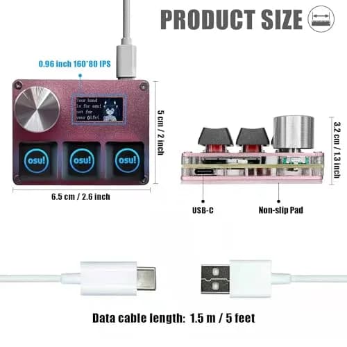 BTXETUEL SayoDevice O3C OSU Keyboard with Knob and Screen, Hall Magnetic Switches, Pink | 8000Hz Polling Rate thumbnail 2