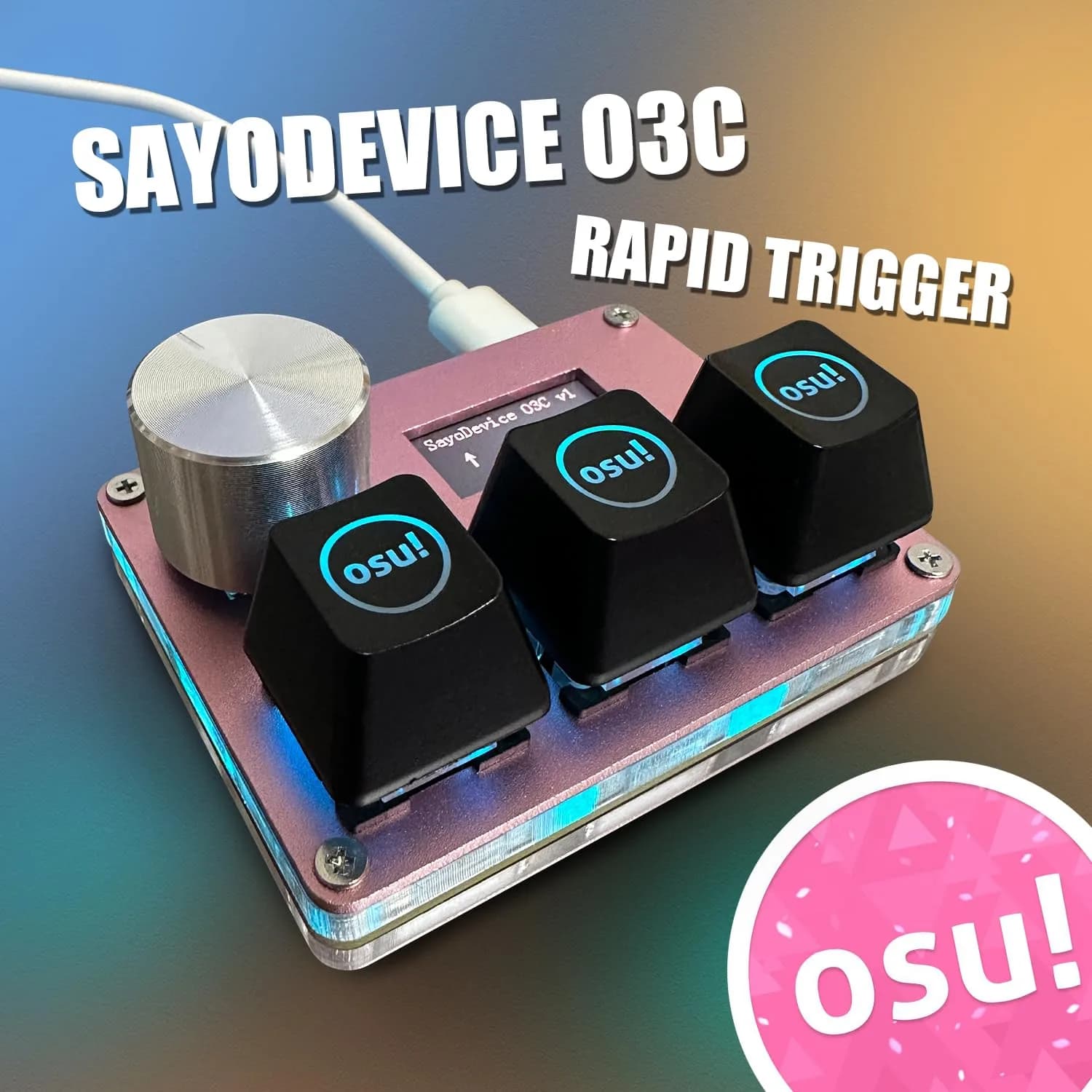 BTXETUEL SayoDevice O3C OSU Keyboard with Knob and Screen, Hall Magnetic Switches, Pink | 8000Hz Polling Rate - view 3
