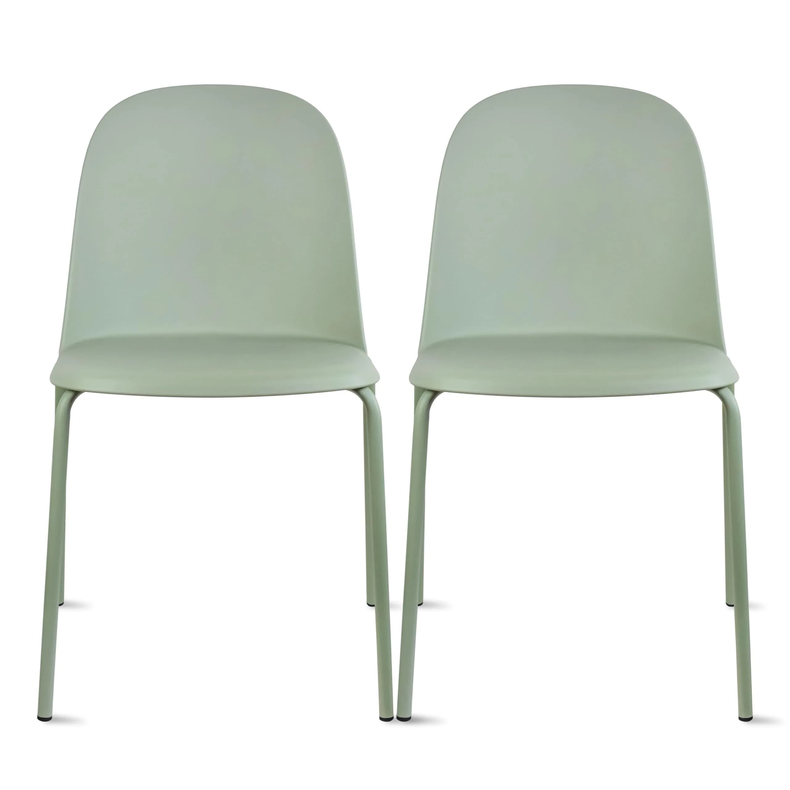 2xhome Modern Stackable Armless Dining Chair | Plastic Shell Seat with Metal Legs | Indoor or Outdoor Use — Green