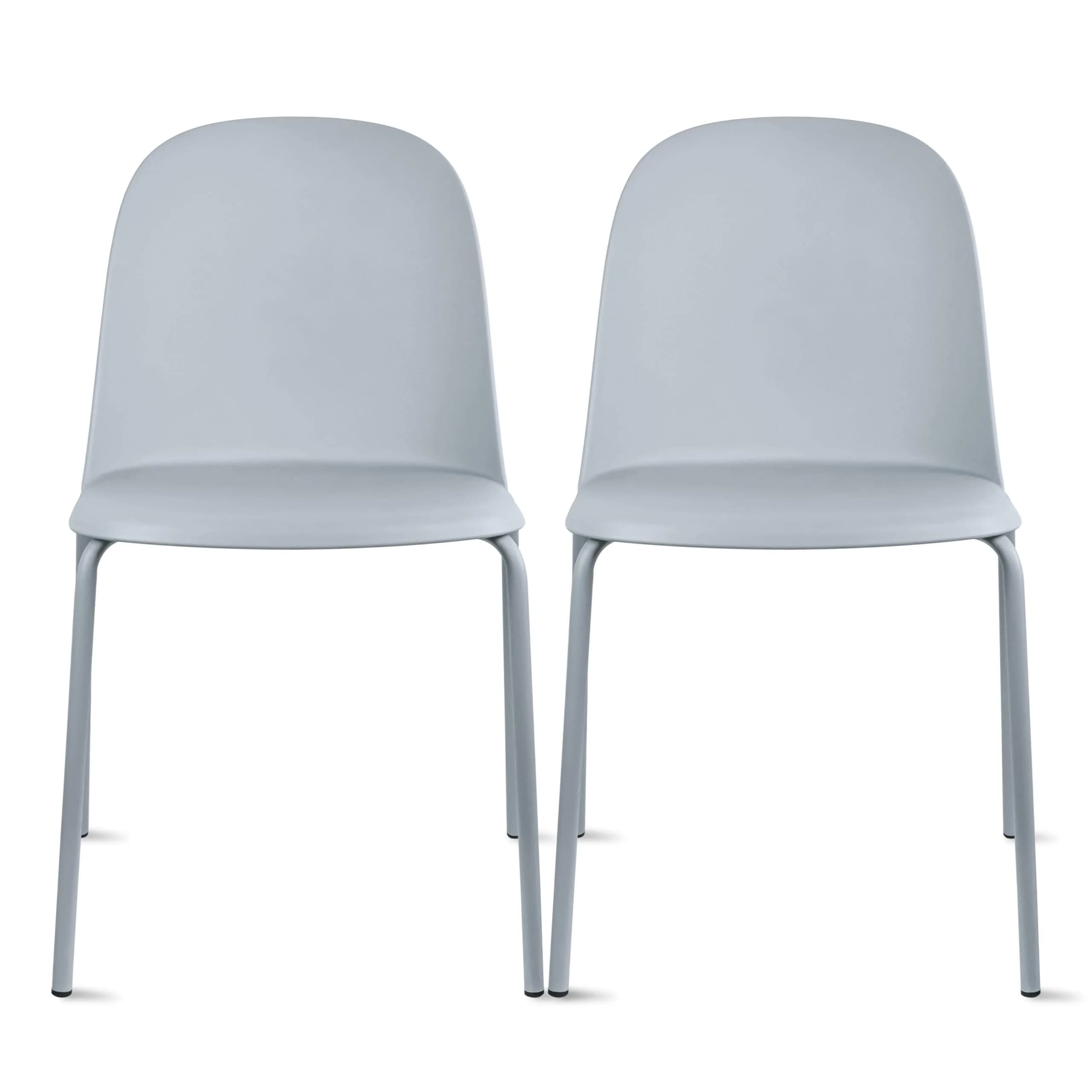 2xhome Set of 2 Modern Stackable Armless Dining Chairs | Plastic Shell Seat with Metal Legs, Gray — Grey