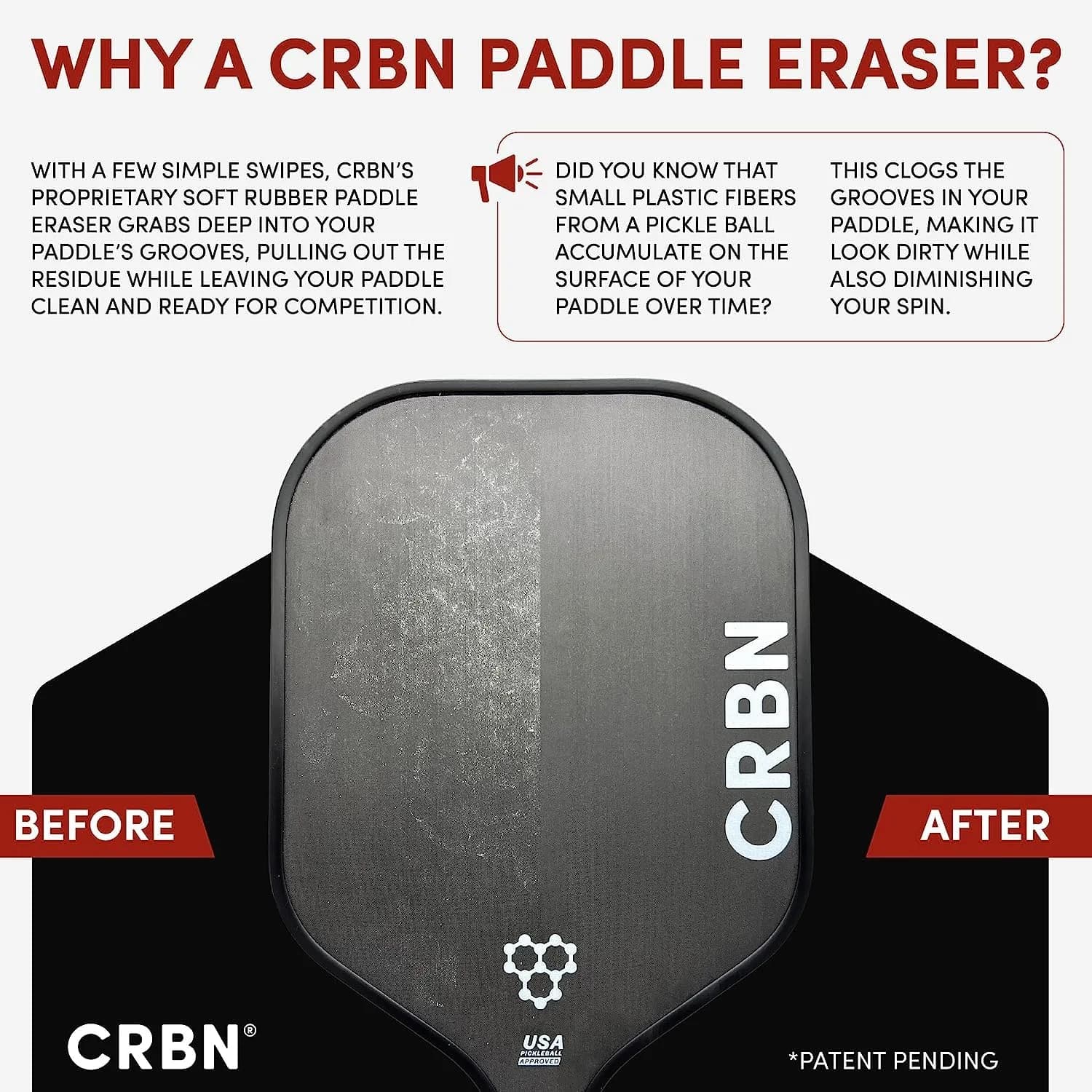 CRBN Pickleball Paddle Eraser (Black, 2-Pack) | Cleans Carbon Fiber Paddles - view 2