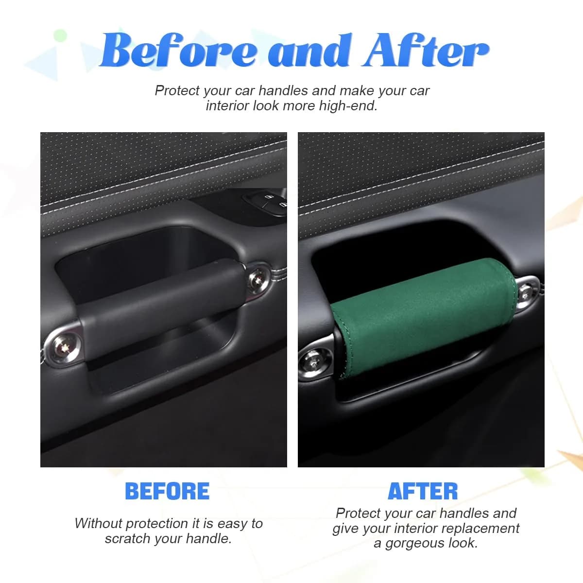 BESULEN Green 2PCS Car Inside Door Handle Protector | Durable Leather Anti-Scratch Cover for Auto Inner Front Rear Door Pull Handle - view 3