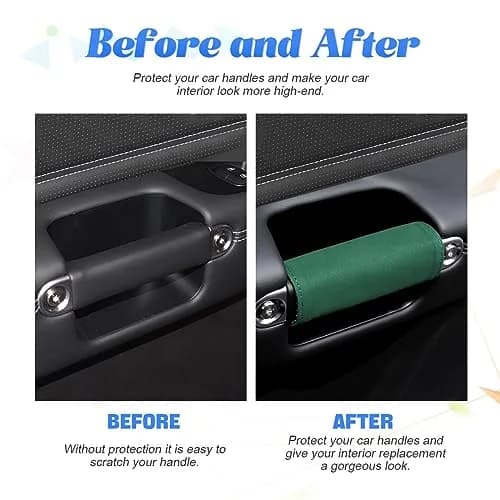 BESULEN Green 2PCS Car Inside Door Handle Protector | Durable Leather Anti-Scratch Cover for Auto Inner Front Rear Door Pull Handle thumbnail 3