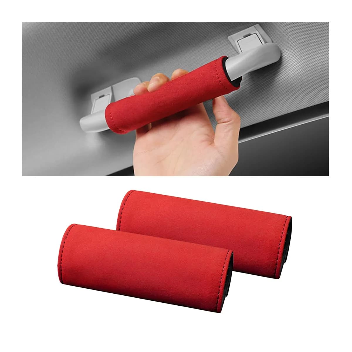 BESULEN Red 2PCS Car Inside Door Handle Protector | Durable Leather Anti-Scratch Cover for Auto Inner Front Rear Door Pull Handle - main product image
