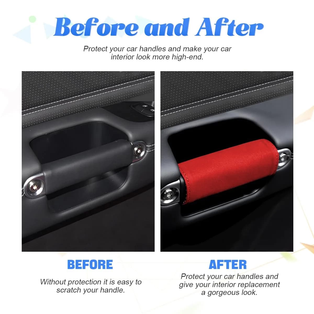 BESULEN Red 2PCS Car Inside Door Handle Protector | Durable Leather Anti-Scratch Cover for Auto Inner Front Rear Door Pull Handle - view 3