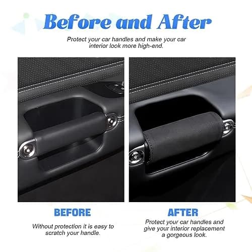 BESULEN Black 2PCS Car Inside Door Handle Protector | Durable Leather Anti-Scratch Cover for Auto Inner Front Rear Door Pull Handle thumbnail 3