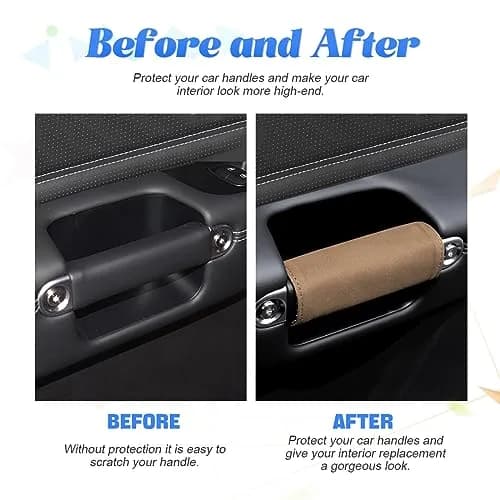BESULEN Tumbled Fur Leather Car Inside Door Handle Protector 2PCS (Brown) | Protects Auto Inner Door Pull Handles thumbnail 3