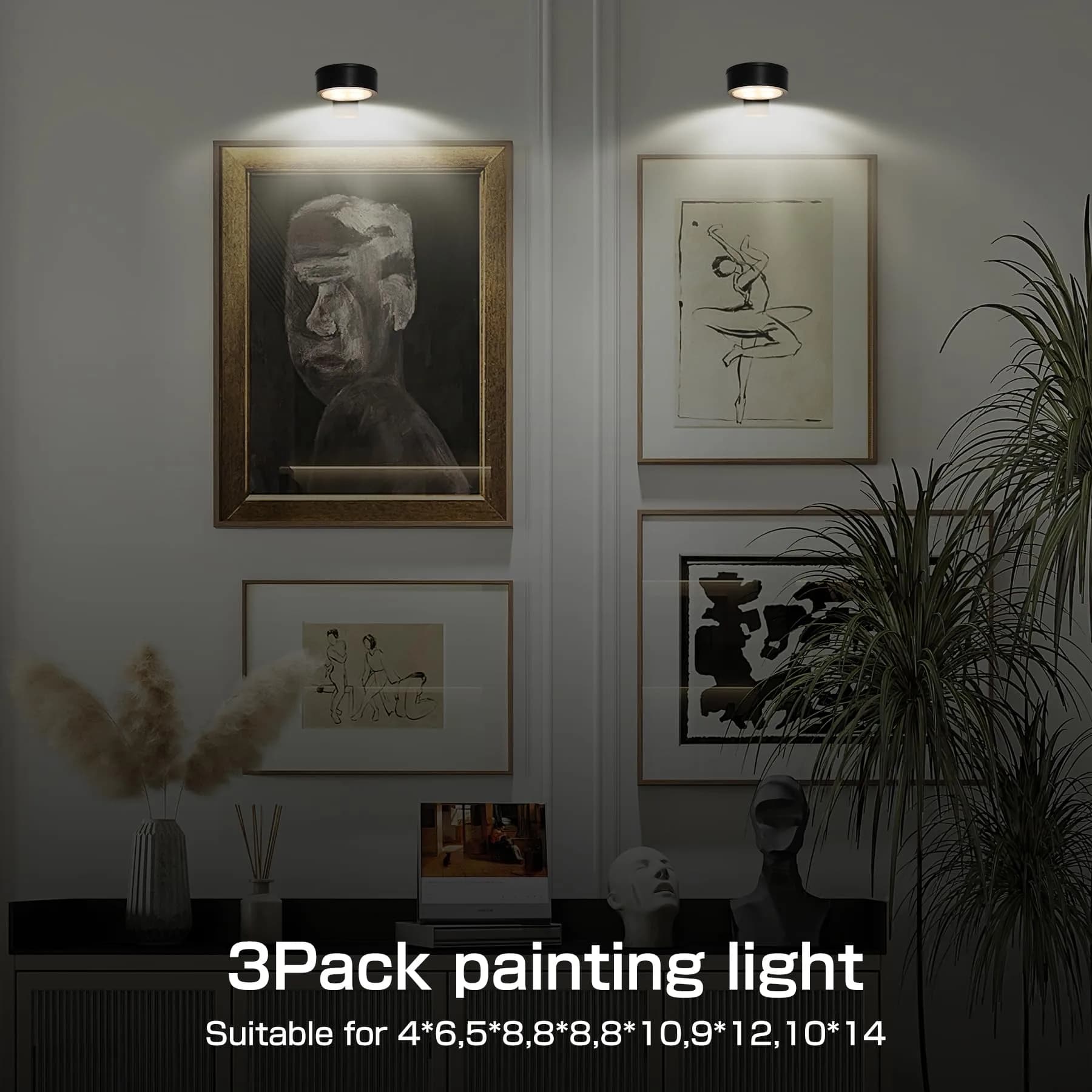 Xuolder Black Battery Operated Picture Light 2-Pack | Dimmable LED Puck Lights with Remote & Timer - view 4