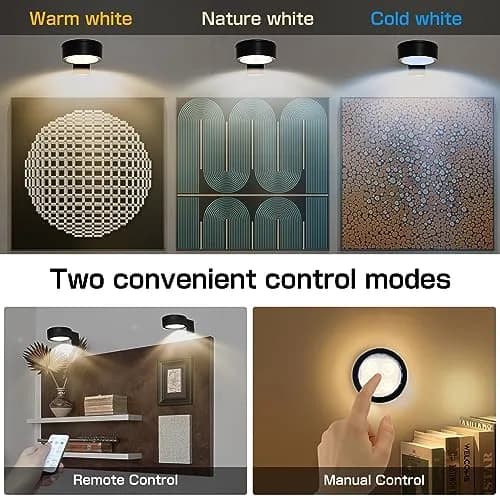 Xuolder Black Battery Operated Picture Light 2-Pack | Dimmable LED Puck Lights with Remote & Timer thumbnail 2