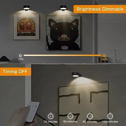 Xuolder Black Battery Operated Picture Light 2-Pack | Dimmable LED Puck Lights with Remote & Timer thumbnail 3