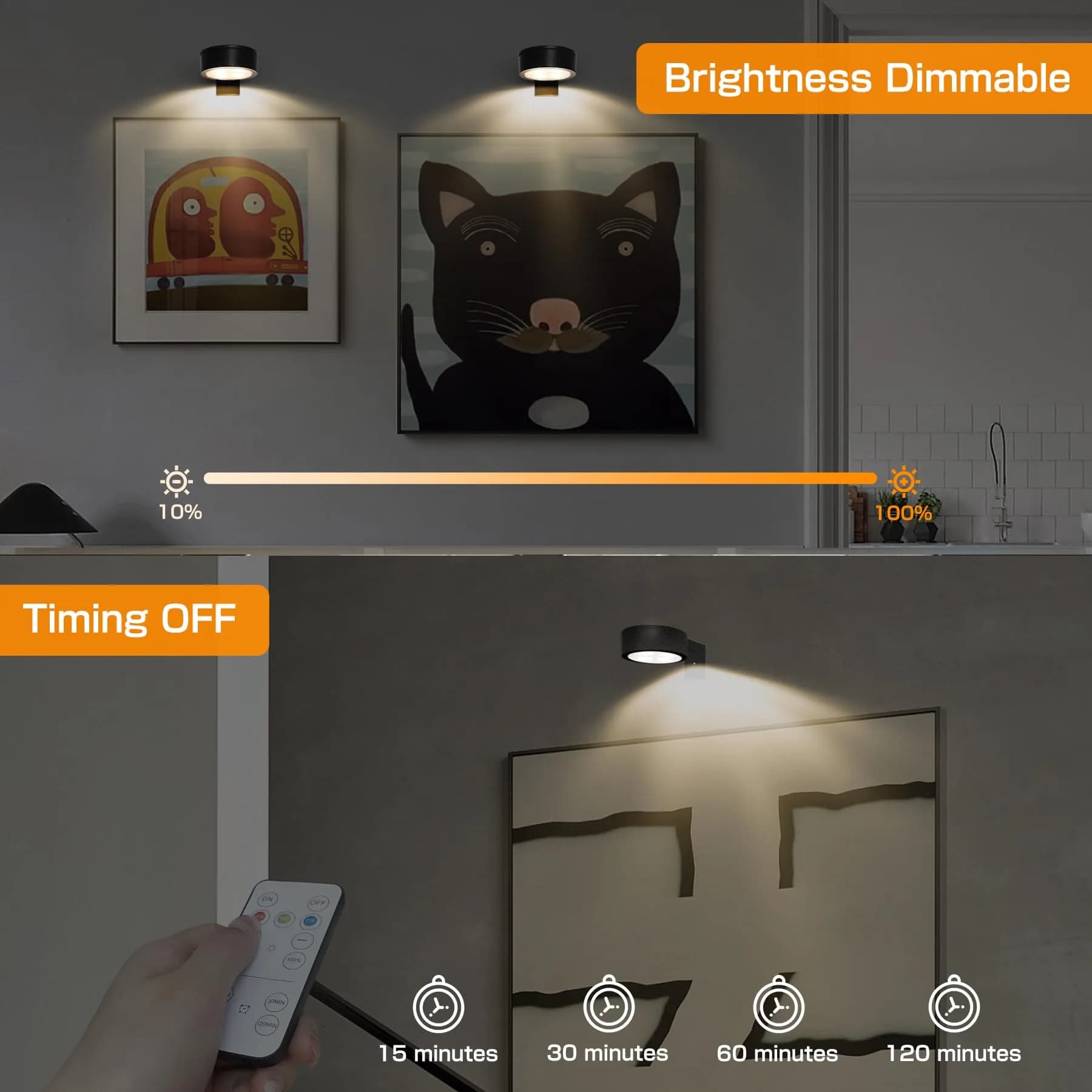 Xuolder Black Battery Operated Picture Light 2-Pack | Dimmable LED Puck Lights with Remote & Timer - view 3