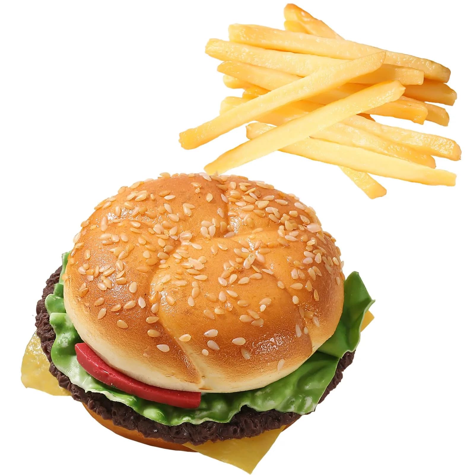 Joeabor Artificial Hamburger & 12 French Fries | Realistic Faux Food Decor for Display in Restaurants & Events