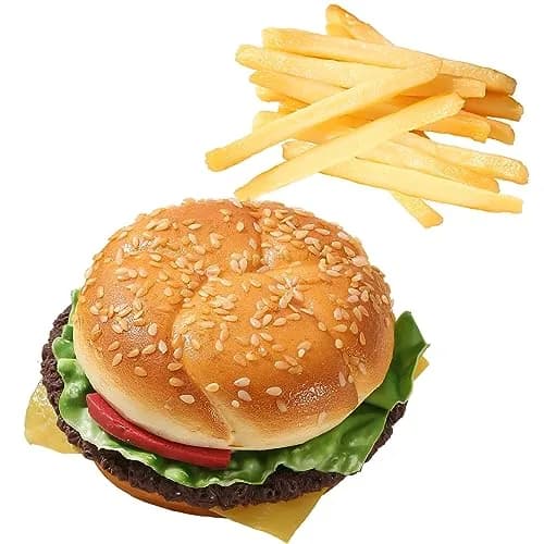 Joeabor Artificial Hamburger & 12 French Fries | Realistic Faux Food Decor for Display in Restaurants & Events thumbnail 1