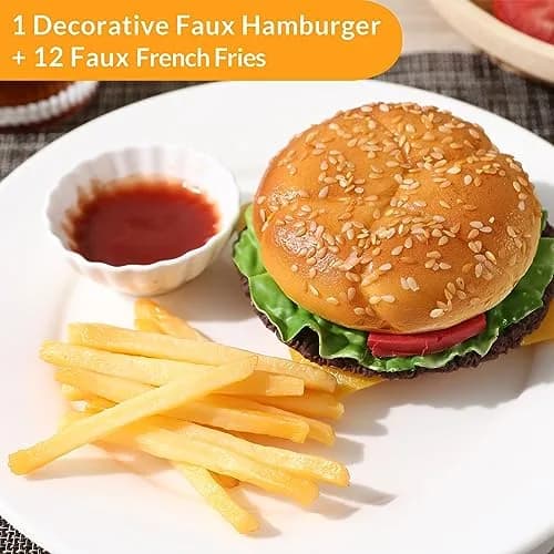 Joeabor Artificial Hamburger & 12 French Fries | Realistic Faux Food Decor for Display in Restaurants & Events thumbnail 2