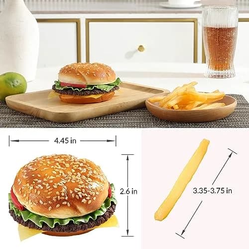 Joeabor Artificial Hamburger & 12 French Fries | Realistic Faux Food Decor for Display in Restaurants & Events thumbnail 3