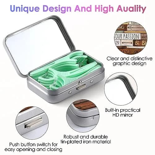 Gerkia Dental Floss Case Inspirational Quotes Pattern with Mirror | 7.1cm x 4.8cm x 2cm (2.8" x 1.9" x 0.8") thumbnail 3