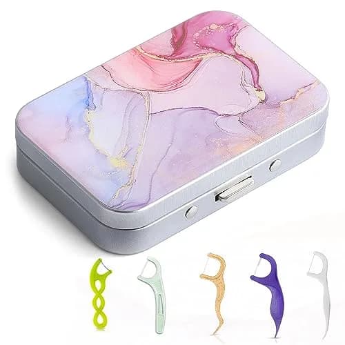 Gerkia Pink Marble Dental Floss Case with Mirror | Portable Travel Essentials thumbnail 1