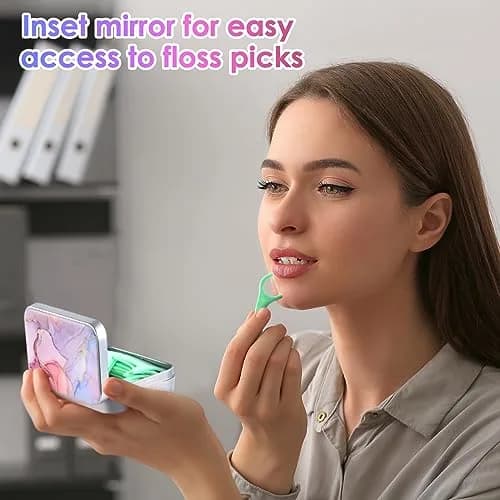 Gerkia Pink Marble Dental Floss Case with Mirror | Portable Travel Essentials thumbnail 4
