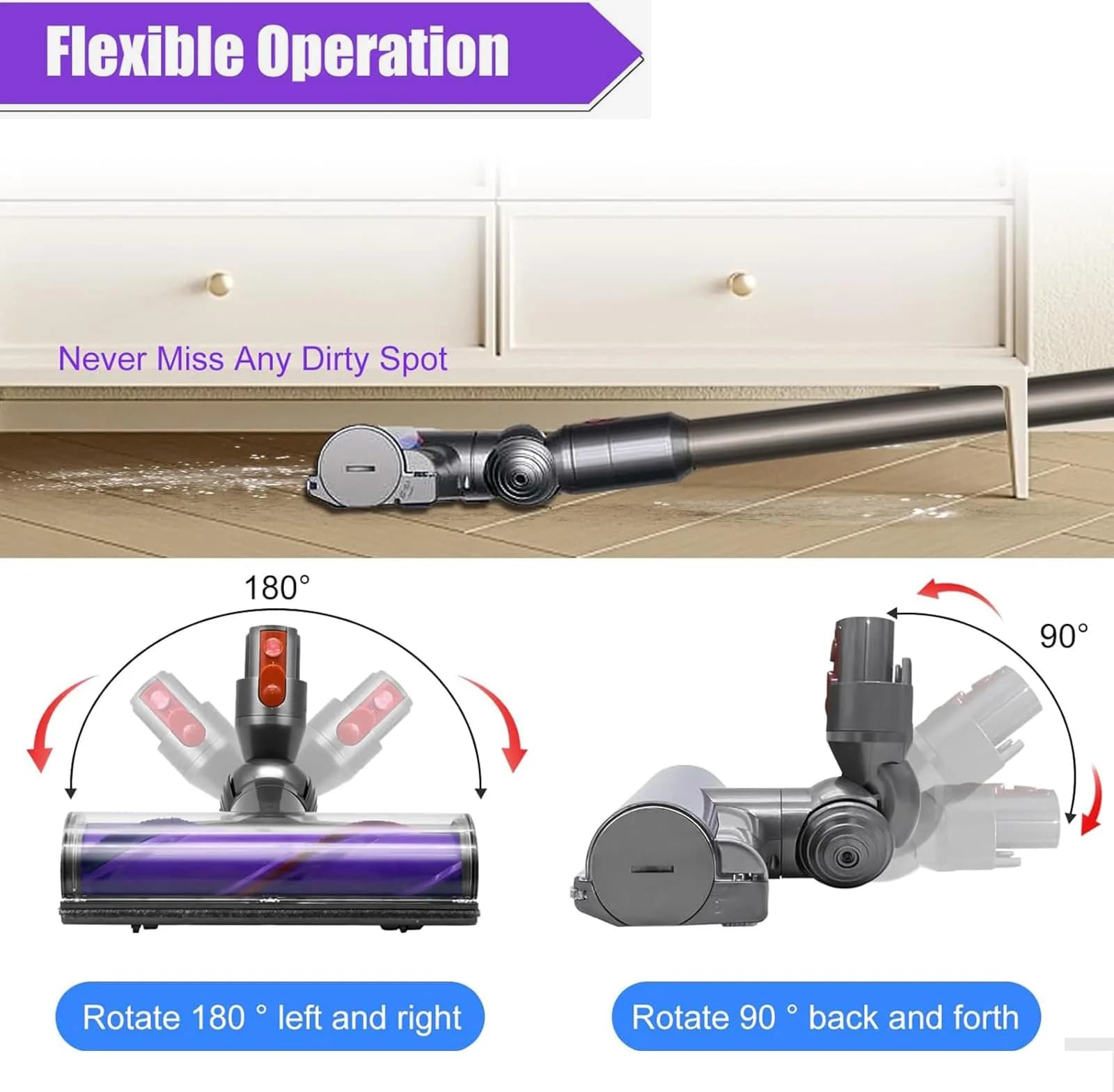 Vanclearidea Direct Drive Brush Head for Dyson V7 V8 V10 V11 V15 Vacuum Cleaner | Quick-Release Motorhead with 2 Wheels - view 5