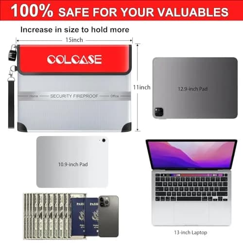 COLCASE Fireproof Document Bag 15 x 11 inches Silver | 5200℉ Heat Insulated Waterproof with Lock thumbnail 7
