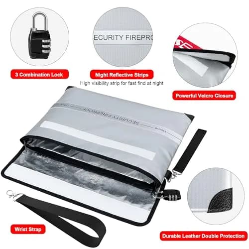 COLCASE Fireproof Document Bag 15 x 11 inches Silver | 5200℉ Heat Insulated Waterproof with Lock thumbnail 3
