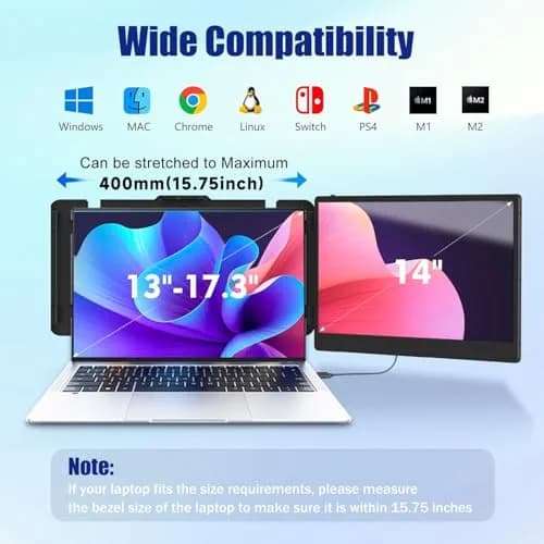 KEFEYA 14" FHD IPS Laptop Monitor Extender | Portable Dual Screen for Windows/Mac/Android thumbnail 2