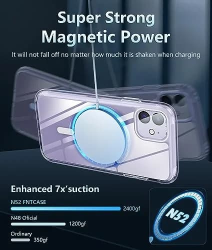 FNTCASE Clear Magnetic Case for iPhone 11/XR 6.1" | Magsafe Compatible, Anti-Yellowing, Military Grade Protection thumbnail 3