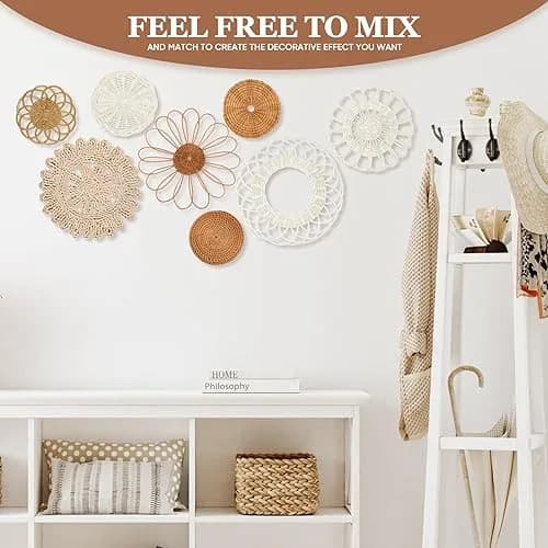 LOCS MICRAI Boho Wall Basket Decor Set of 8 | Handcrafted Rattan & Wicker Wall Art for Home & Kitchen thumbnail 4