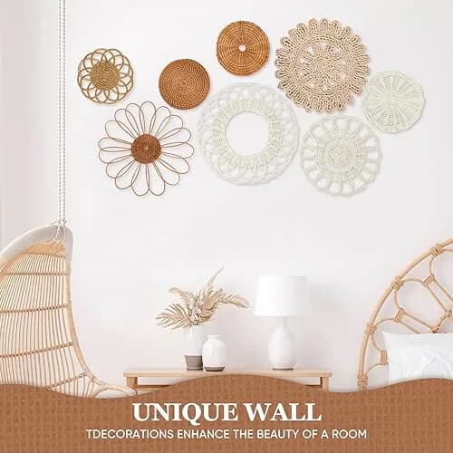 LOCS MICRAI Boho Wall Basket Decor Set of 8 | Handcrafted Rattan & Wicker Wall Art for Home & Kitchen thumbnail 5