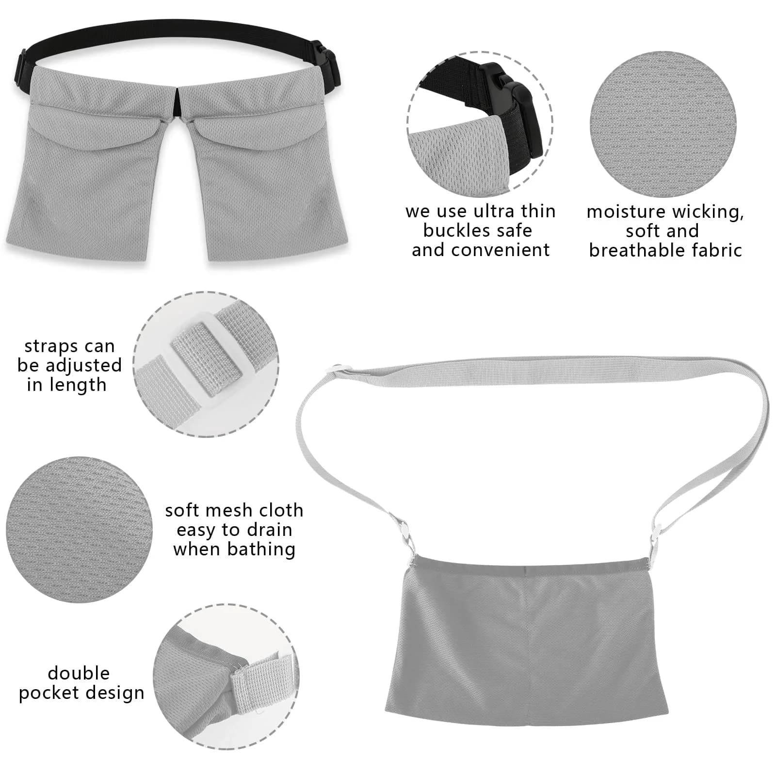 Thinp Mastectomy Drain Holder Shower Bag Grey 2-Pack | Post Surgery Recovery Supplies - view 3