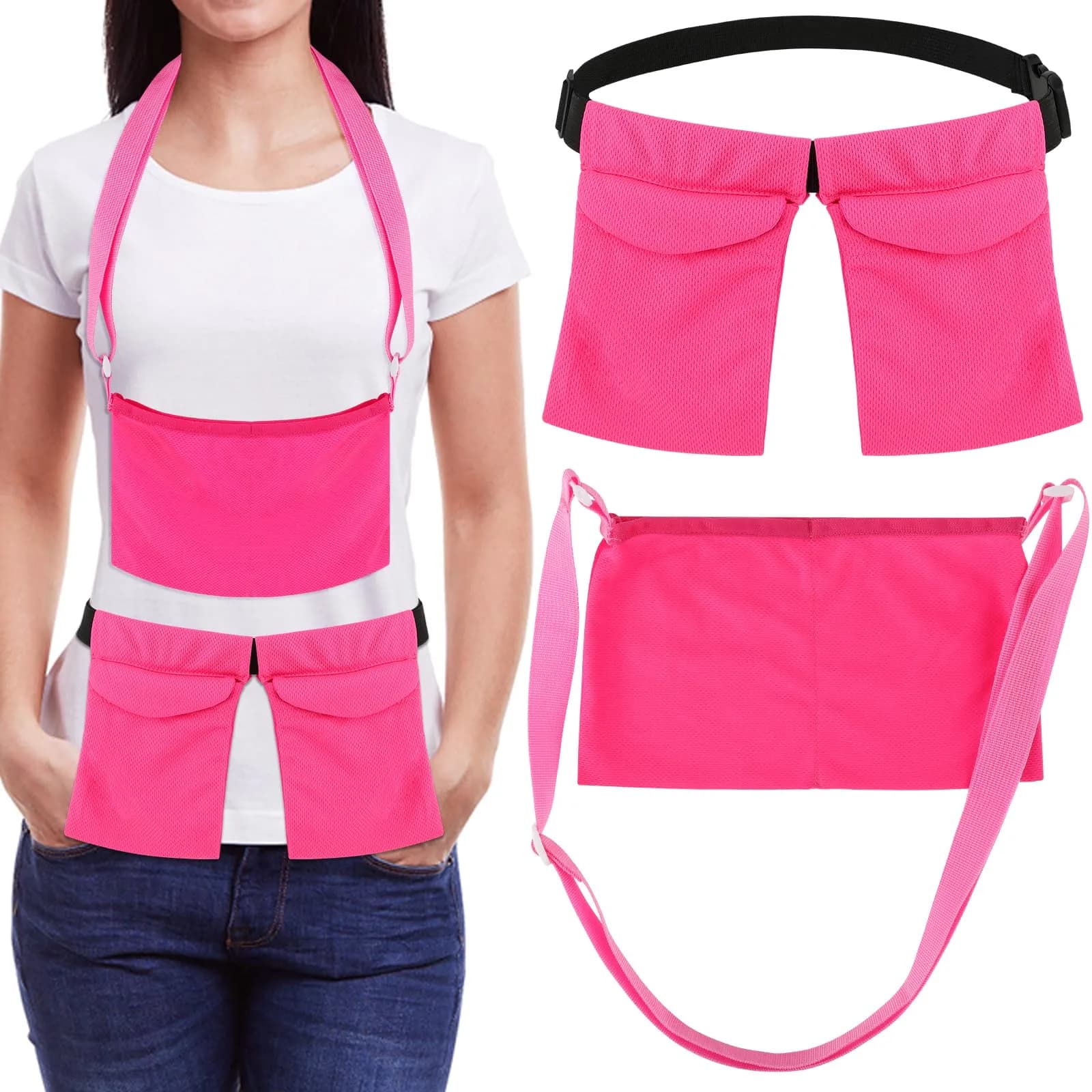 Thinp Mastectomy Drain Holder Shower Bag with Waist Belt & Neck Strap, Adjustable Recovery Supplies (2-Pack, Rose Red)