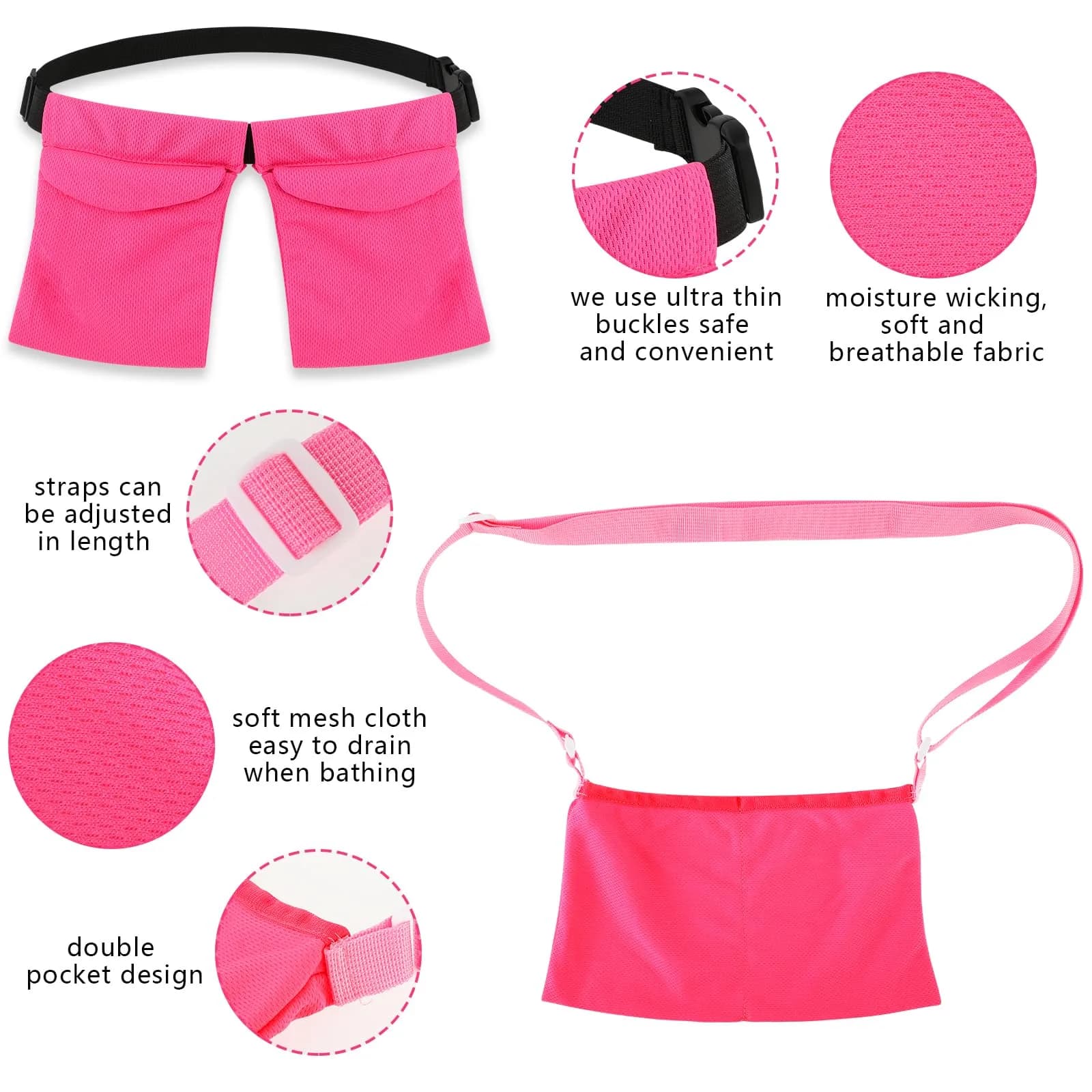 Thinp Mastectomy Drain Holder Shower Bag with Waist Belt & Neck Strap, Adjustable Recovery Supplies (2-Pack, Rose Red) - view 3