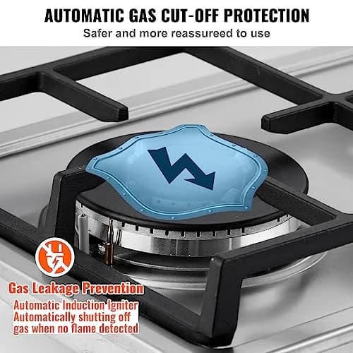 VEVOR 12 inch Gas Cooktop 2 Burners 12250BTU Stainless Steel | 220V Compatible Built-In LPG/NG Convertible thumbnail 4