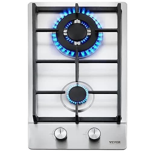VEVOR 12 inch Gas Cooktop 2 Burners 12250BTU Stainless Steel | 220V Compatible Built-In LPG/NG Convertible thumbnail 1
