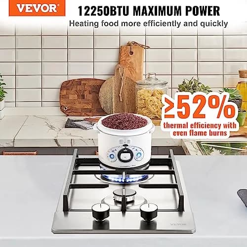 VEVOR 12 inch Gas Cooktop 2 Burners 12250BTU Stainless Steel | 220V Compatible Built-In LPG/NG Convertible thumbnail 2