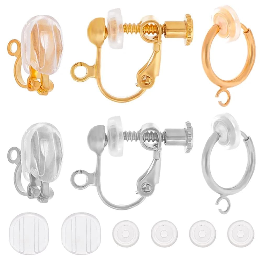 SUNNYCLUE Jewelry Finding Hypoallergenic Clip-On Earring Converters 48 pcs | Non-Pierced Earrings Components — 1 Box 24pcs 3 Styles Mixed Color